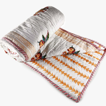 Horse Double Sided Block Printed Cotton Baby Quilt Single 40x60 Inches