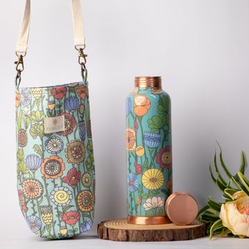 Cluster Flora Printed | 100% Pure Copper Bottle|950 ml | Peacoy