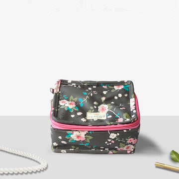 Travel Kits for Jewellery | Accessories Bag | Black Pink Flower Design pouch