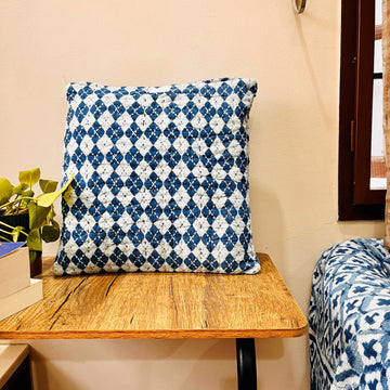 Bule square Cotton Cushion Cover - 18 x 18 inches