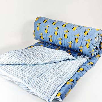Cute Bike light blue Kids Single Quilt 40x60 Inches