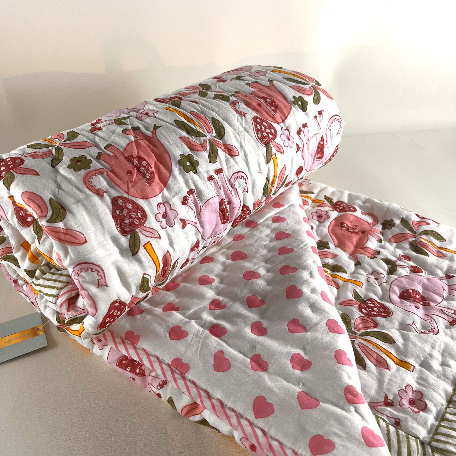 Pink Elephant Baby Quilt Single Sided 40x60 Inches