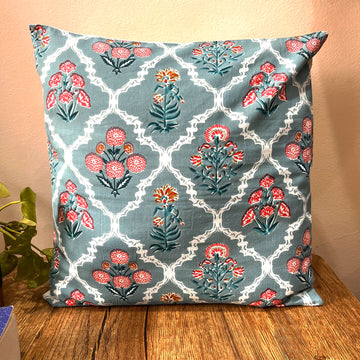 Jaal Pattern Block Print Cotton Cushion Cover - 16 x 16 inches