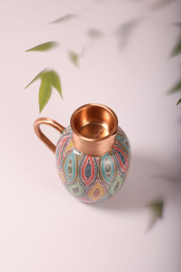 Vibrant Dreams Multicolour 100% Pure Copper Jug with Glass - 1500 ml
