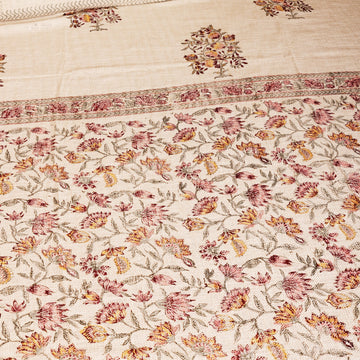 Royal Florals Maroon Block Printed 100 % Cotton Double Bedsheet Set With 2 Pillow Covers (100 inches X 108 inches)