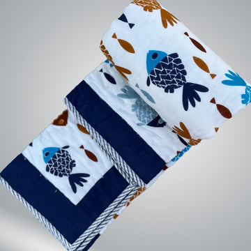 Multicolor Fishes Cotton Printed Quilt - 60 inches x 40 inches