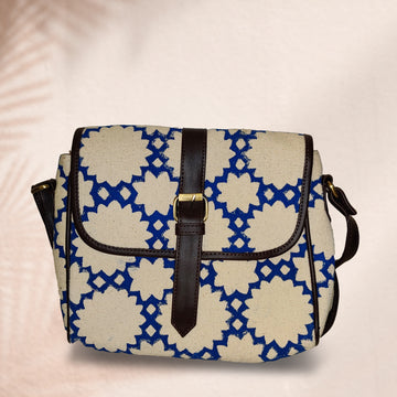 Sustainable Designer Blue Affair 100 % Cotton Sling Bag  - 10 x 10 x 3 inches | Peacoy