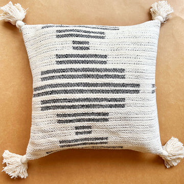 White with Black Lines Pure Cotton Cushion Cover - 18 x 18 inches