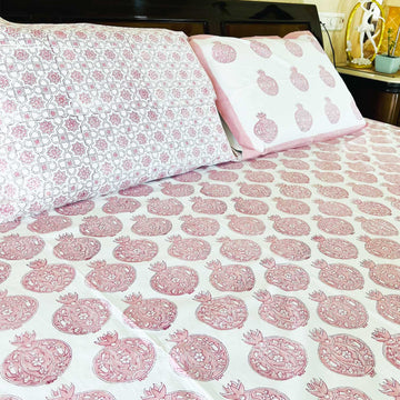 Pomegranate Motif Jaipuri Bedsheet 90"x108"