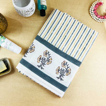 Stripes Hand Block Print Cotton Bath Towel 60 inches x 30 inches