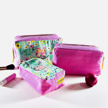 Blue Pink Owl Utility Pouches Set of 3
