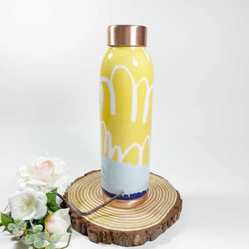 Yellow & White 100% Pure Copper Bottle - 1000 ml