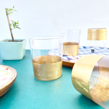 Golden Aesthetic Decorated Drinking Glass - Set of 6 (4 inches height) | Peacoy