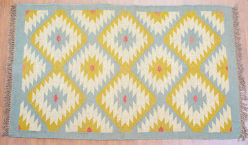 Elegant Mustard Premium Wool Jute Kilim Rug - 5ft x 3 ft