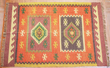 Oriental Affair Premium Orange Wool Jute Kilim Rug - 5ft x 3ft