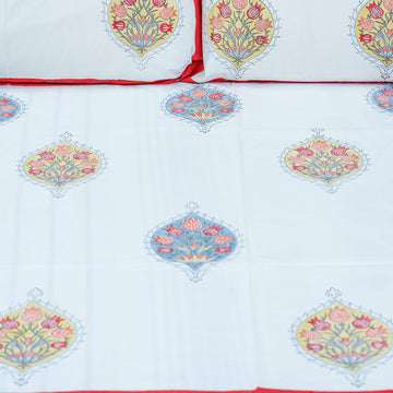 Soft Florals Multicolor Block Printed 210 Thread Count Cotton Double Bedsheet Set With 2 Pillow Covers - (90 inches x 100 inches)