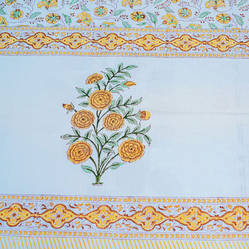 Sunshine Florals Yellow Block Printed 210 Thread Count Cotton Double Bedsheet Set With 2 Pillow Covers - 108 inches x 108 inches