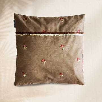 Traditional & Stylish Beige Cushion Cover - 16 x 16 inches | Heavy Silk Polyester with Pure Casement Cotton Back with Zipper