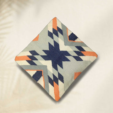 Blue & Grey Handwoven Wool Cushion Cover - 18 x 18 inches