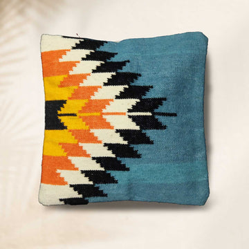 Multicolor Statement Handwoven Wool Cushion Cover - 18 x 18 inches