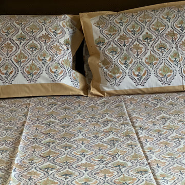 Grey and brown colors flowers printed bedsheet