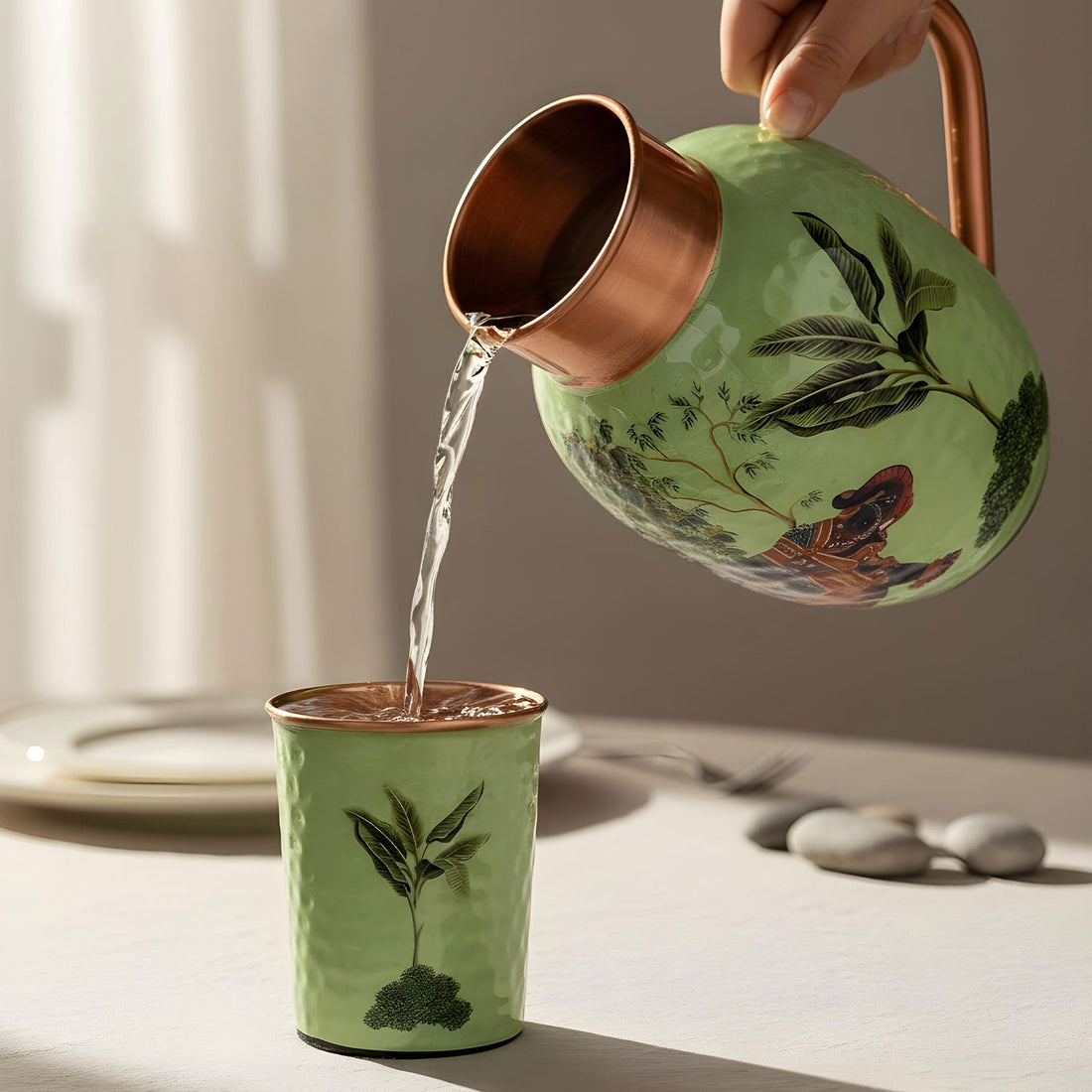 Green Elephant Pure Copper Jug & Glass Set