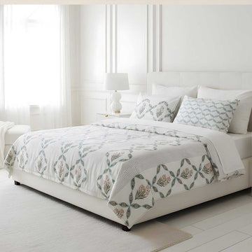 Pastel Green Floral Lattice Cotton Printed Bedsheet - 100 inches x 110 inches