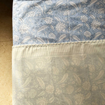 Blue & Peach Floral Freestyle Cotton Printed Bedsheet - 100 inches x 110 inches