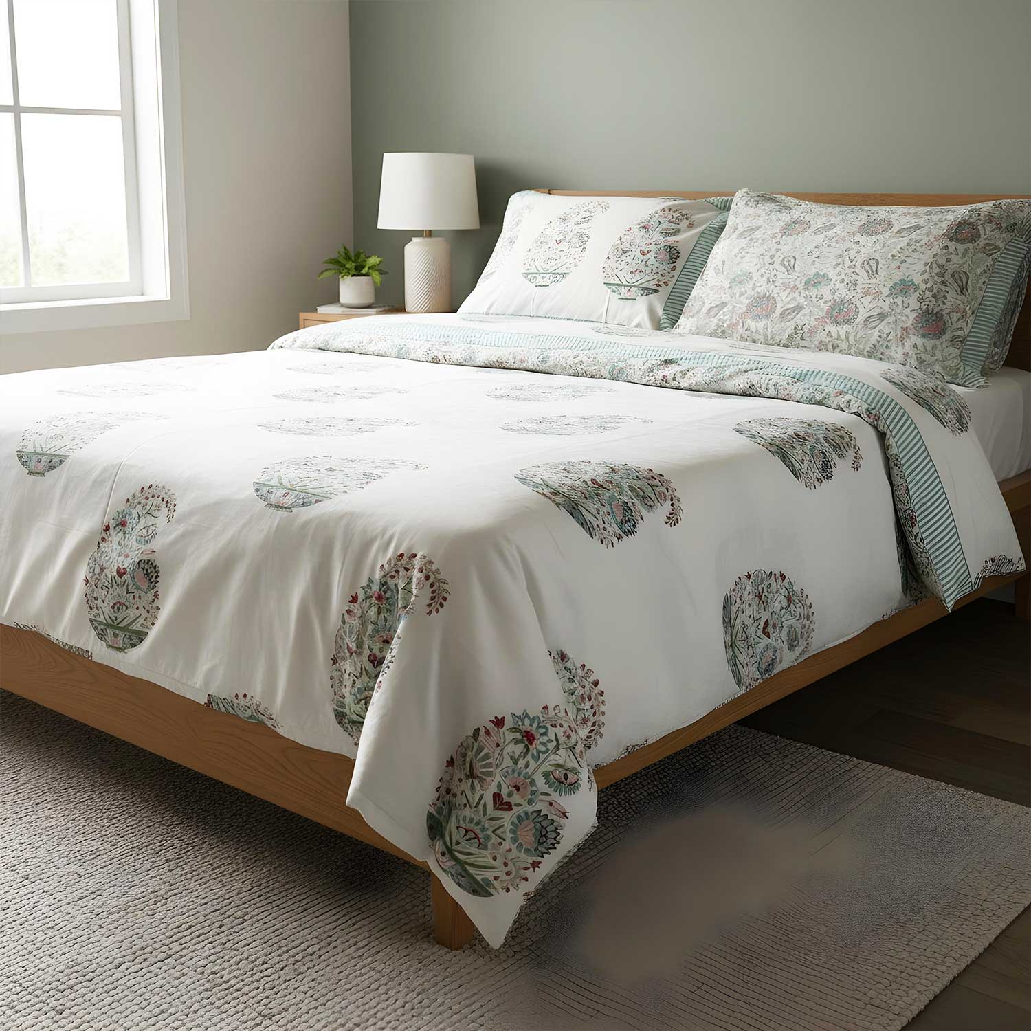 White Freestyle Cotton Printed Bedsheet - 100 inches x 110 inches