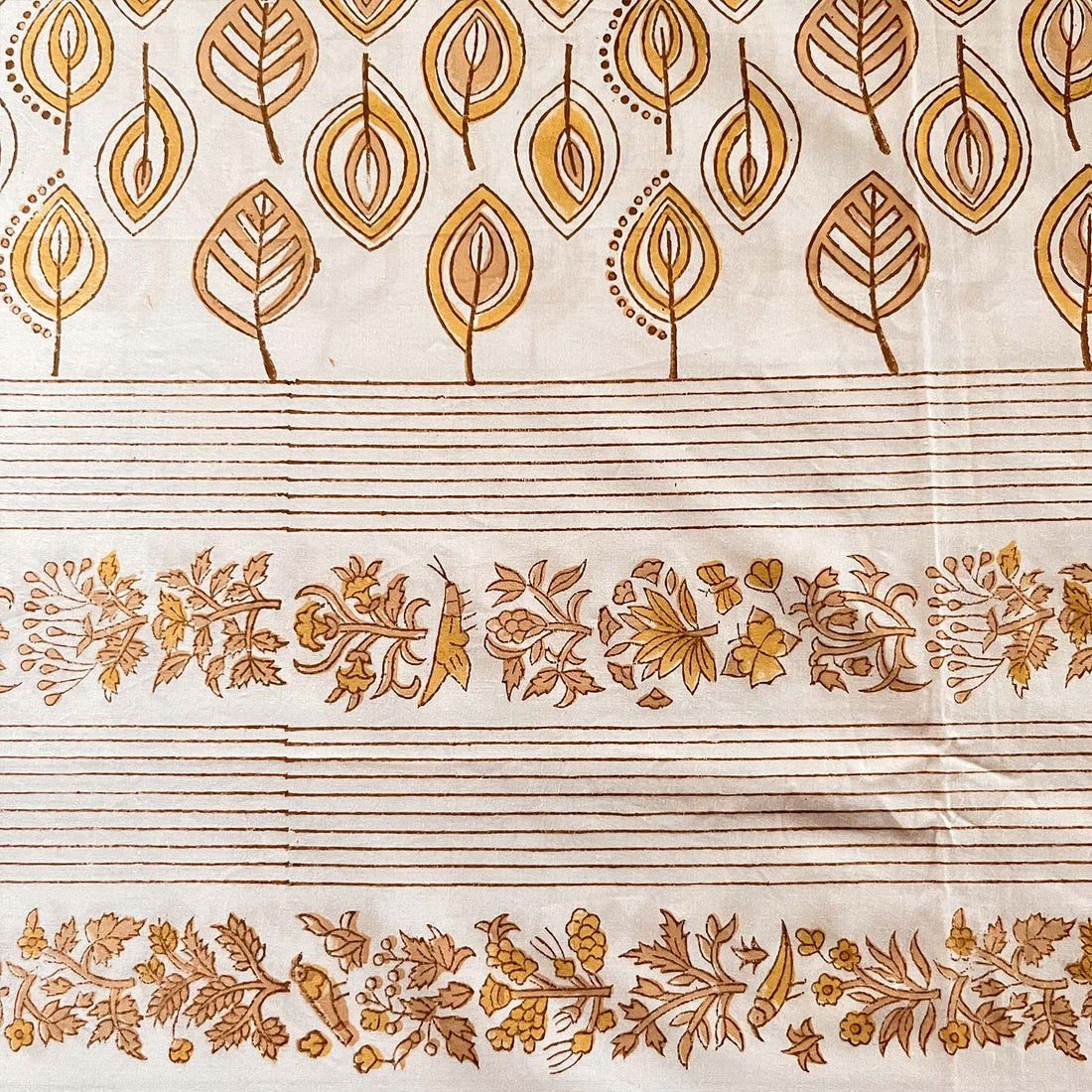 Yellow Floral Block Printed Cotton Double Bedsheet Set With 2 Pillow Covers - 108 inches x 108 inches