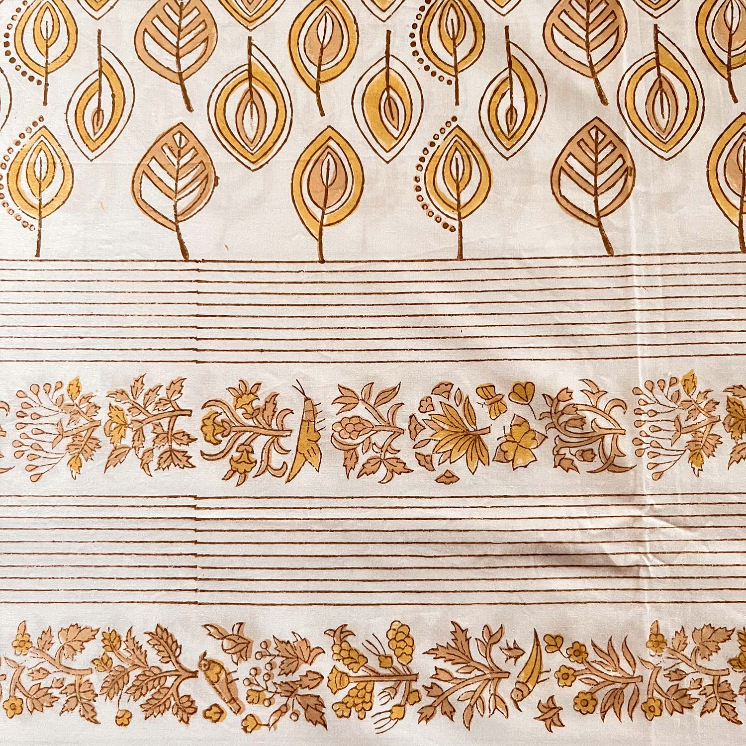 Yellow Floral Block Printed Cotton Double Bedsheet Set With 2 Pillow Covers - 108 inches x 108 inches