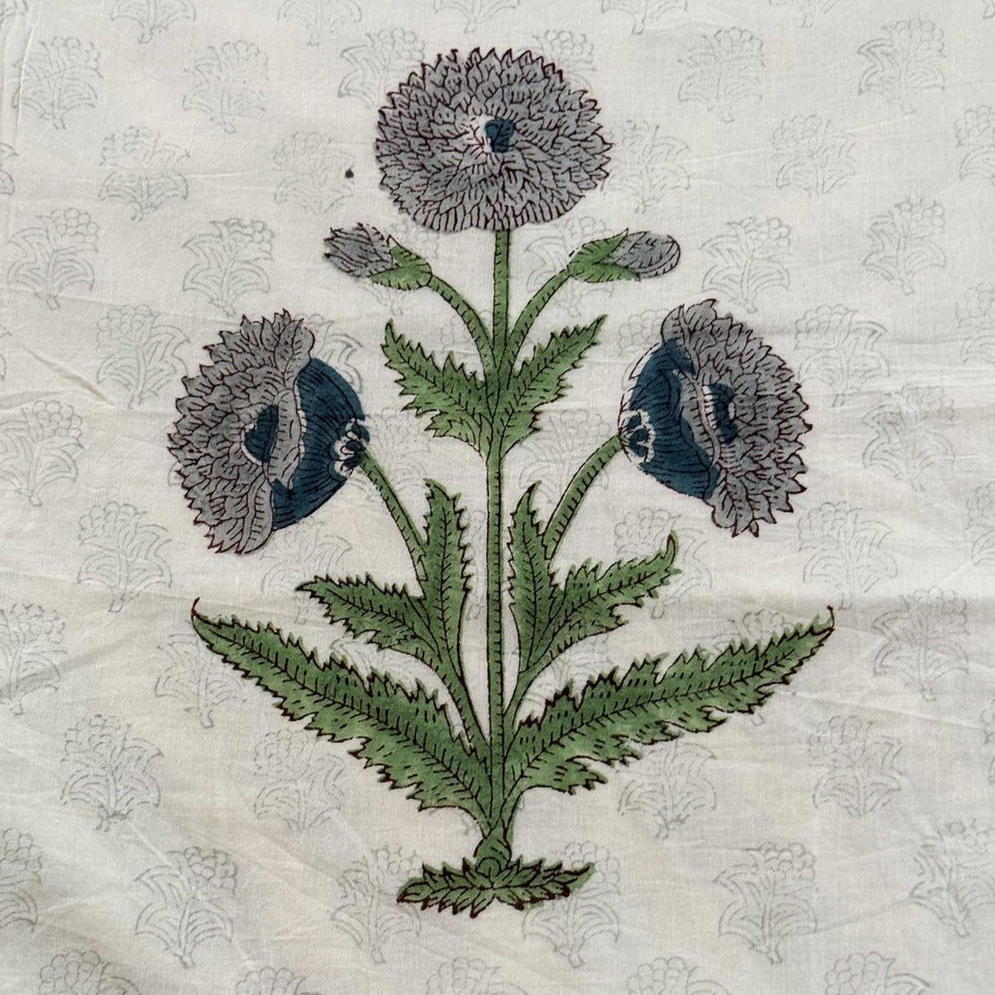 White & Blue Floral Printed Cotton Dohar - 100 inches x 110 inches