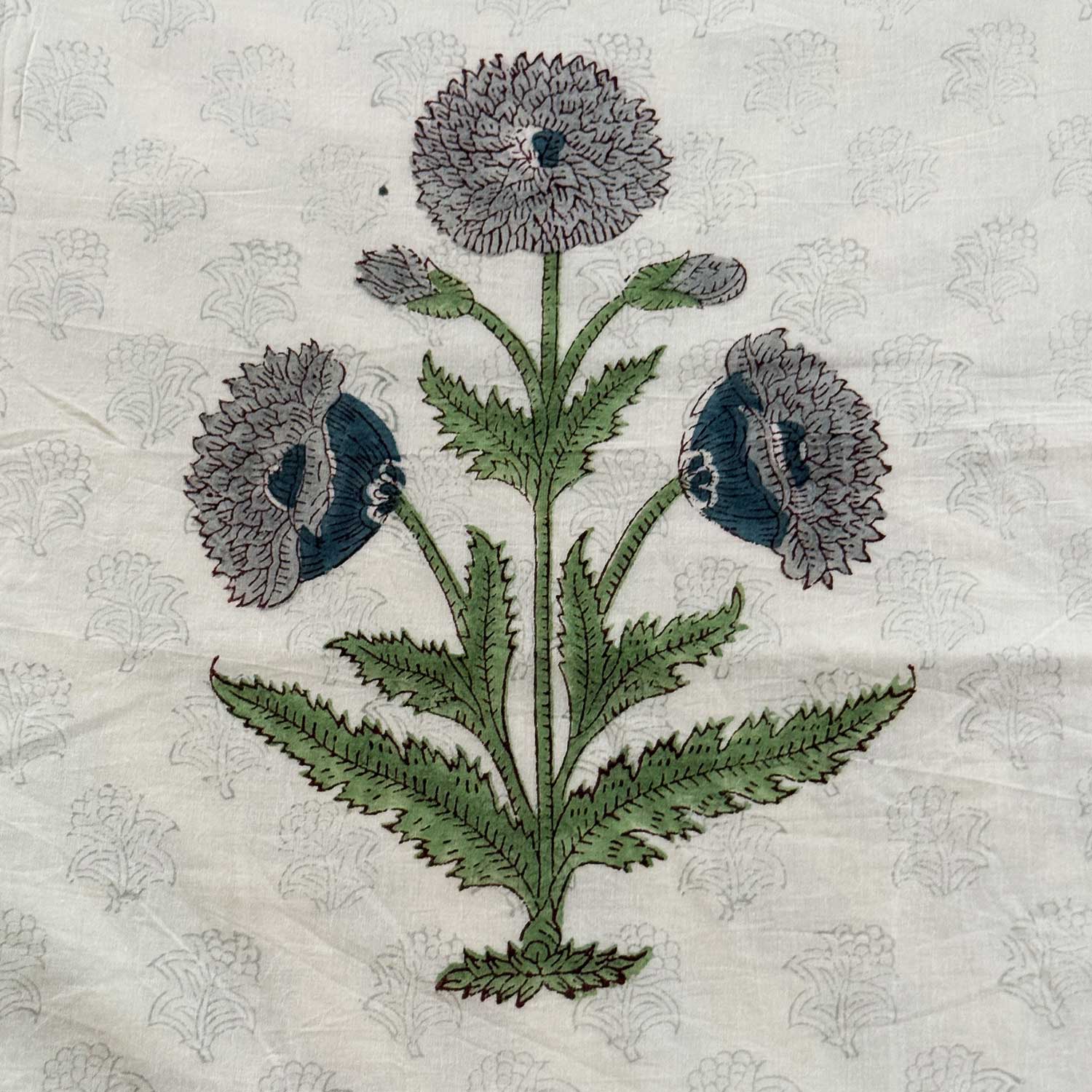 White & Blue Floral Printed Cotton Dohar - 100 inches x 110 inches