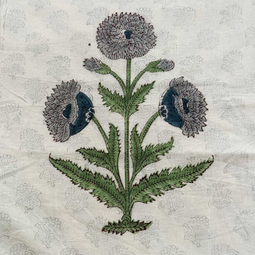 White & Blue Floral Printed Cotton Bedsheet - 100 inches x 110 inches