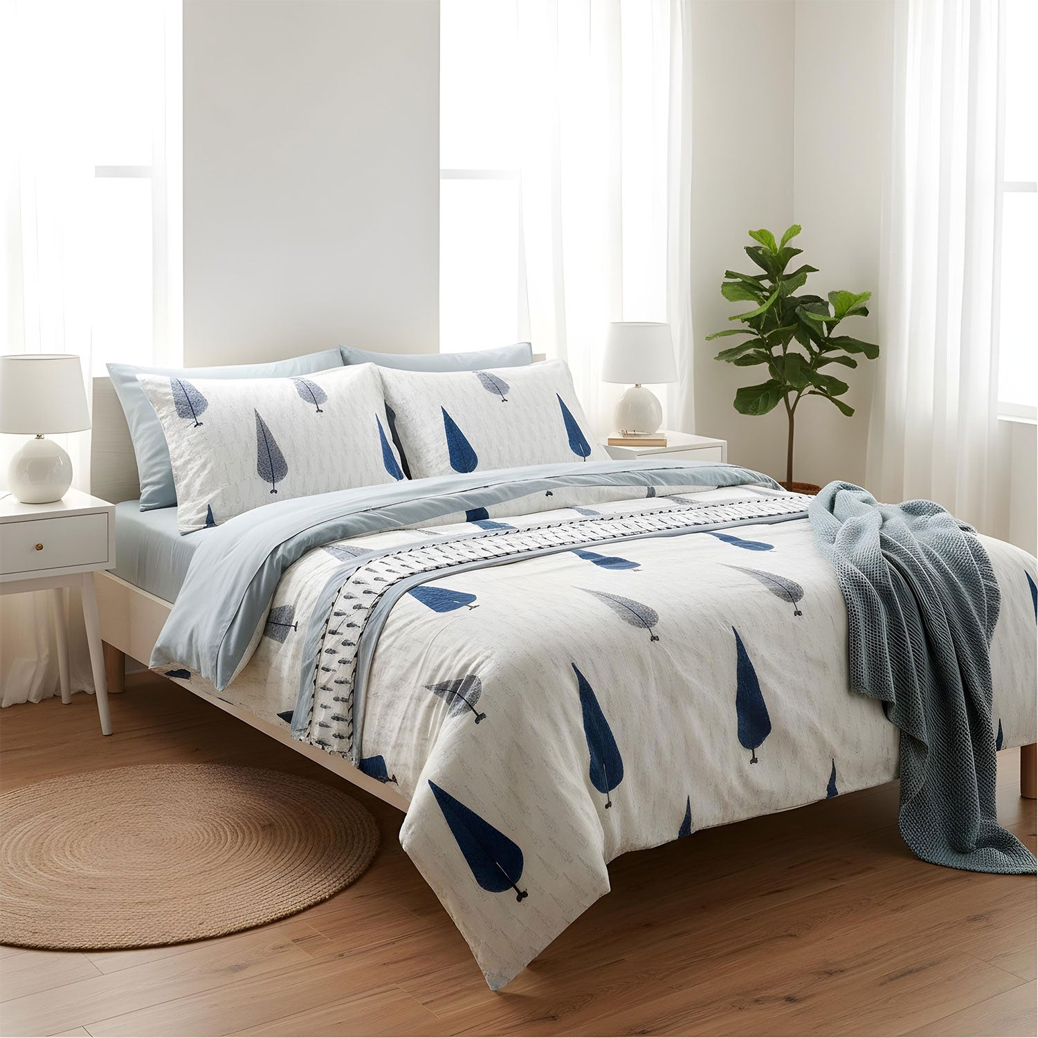 White Leaf Printed Cotton Dohar - 100 inches x 110 inches