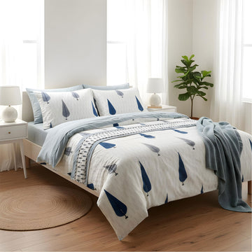 White Leaf Printed Cotton Bedsheet - 100 inches x 110 inches