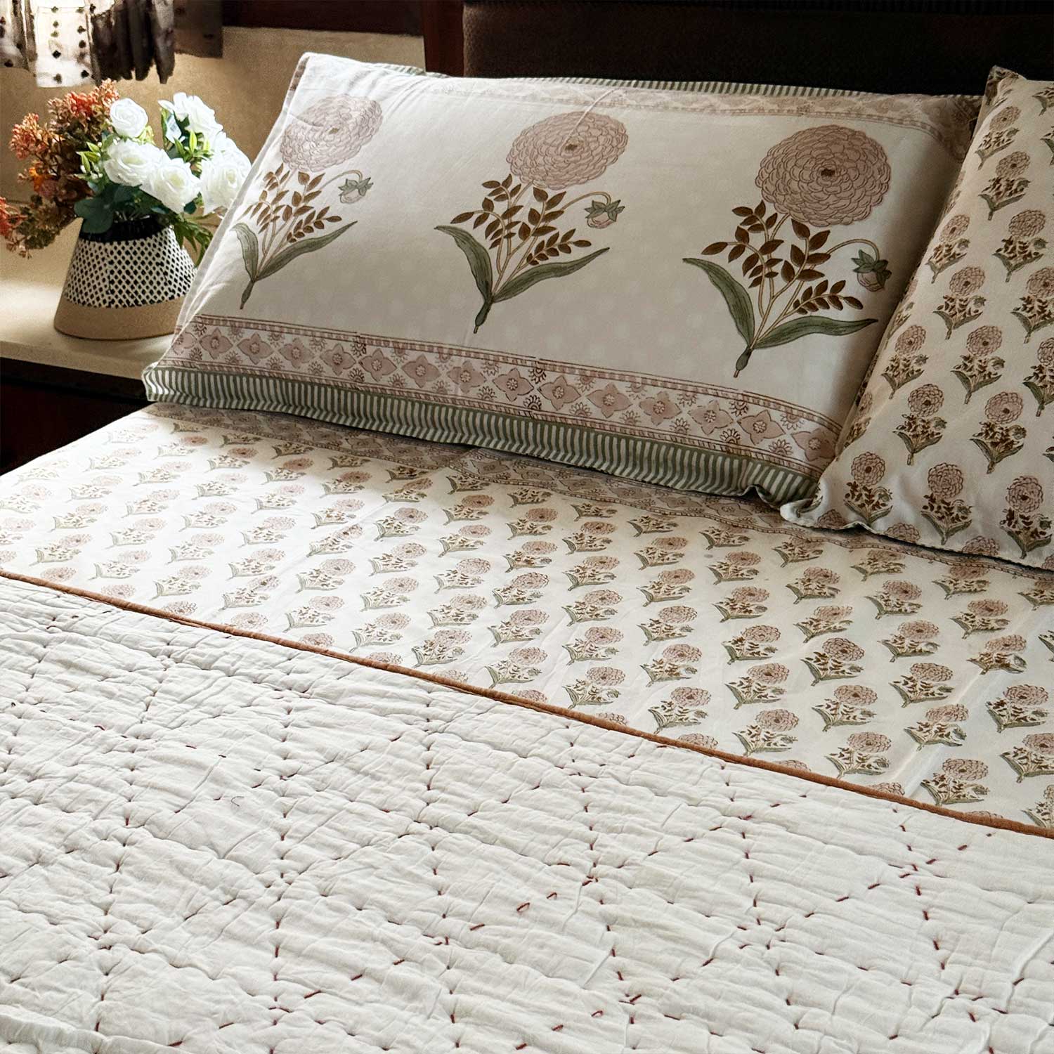 Peach Cotton Printed Quilt - 100 inches x 110 inches