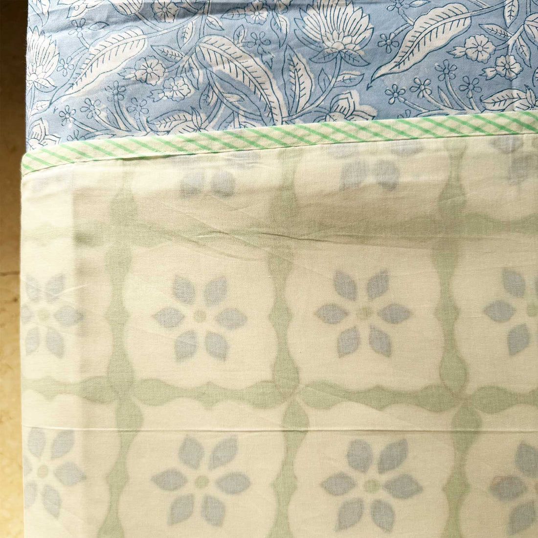 Light Green Freestyle Cotton Printed 3D Dohar - 100 inches x 110 inches