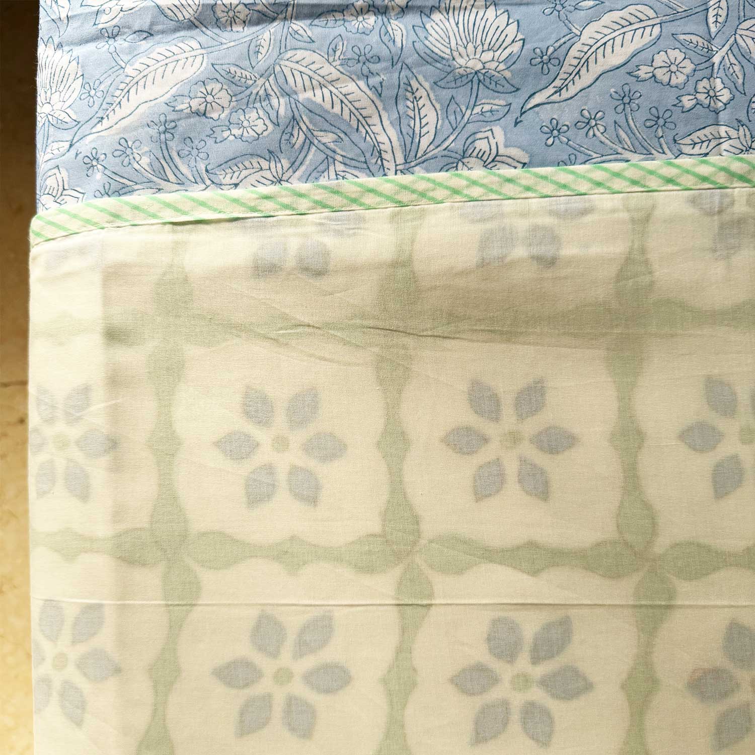 Light Green Freestyle Cotton Printed 3D Dohar - 100 inches x 110 inches