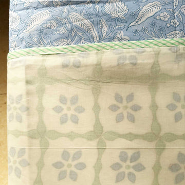 Light Blue Freestyle Cotton Printed Bedsheet - 100 inches x 110 inches