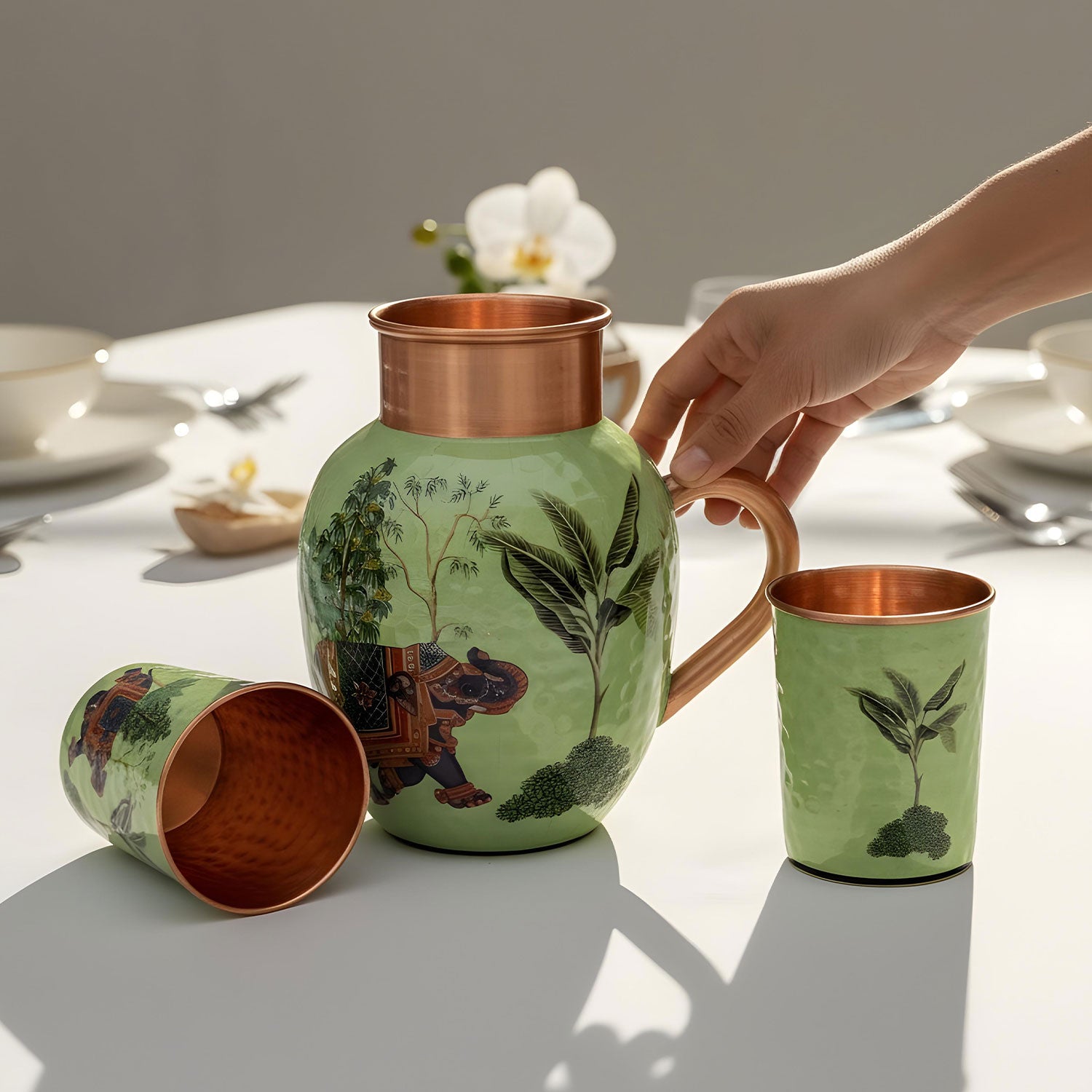 Green Elephant Pure Copper Jug & Glass Set