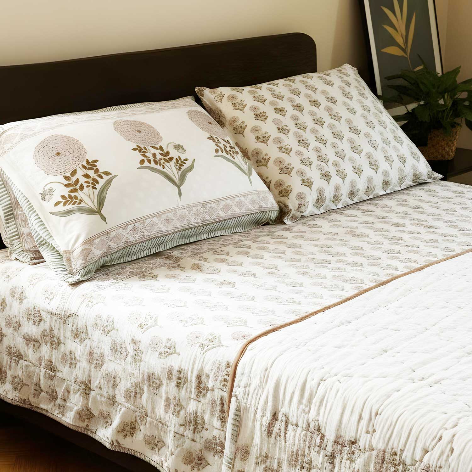 Peach Cotton Printed Quilt - 100 inches x 110 inches