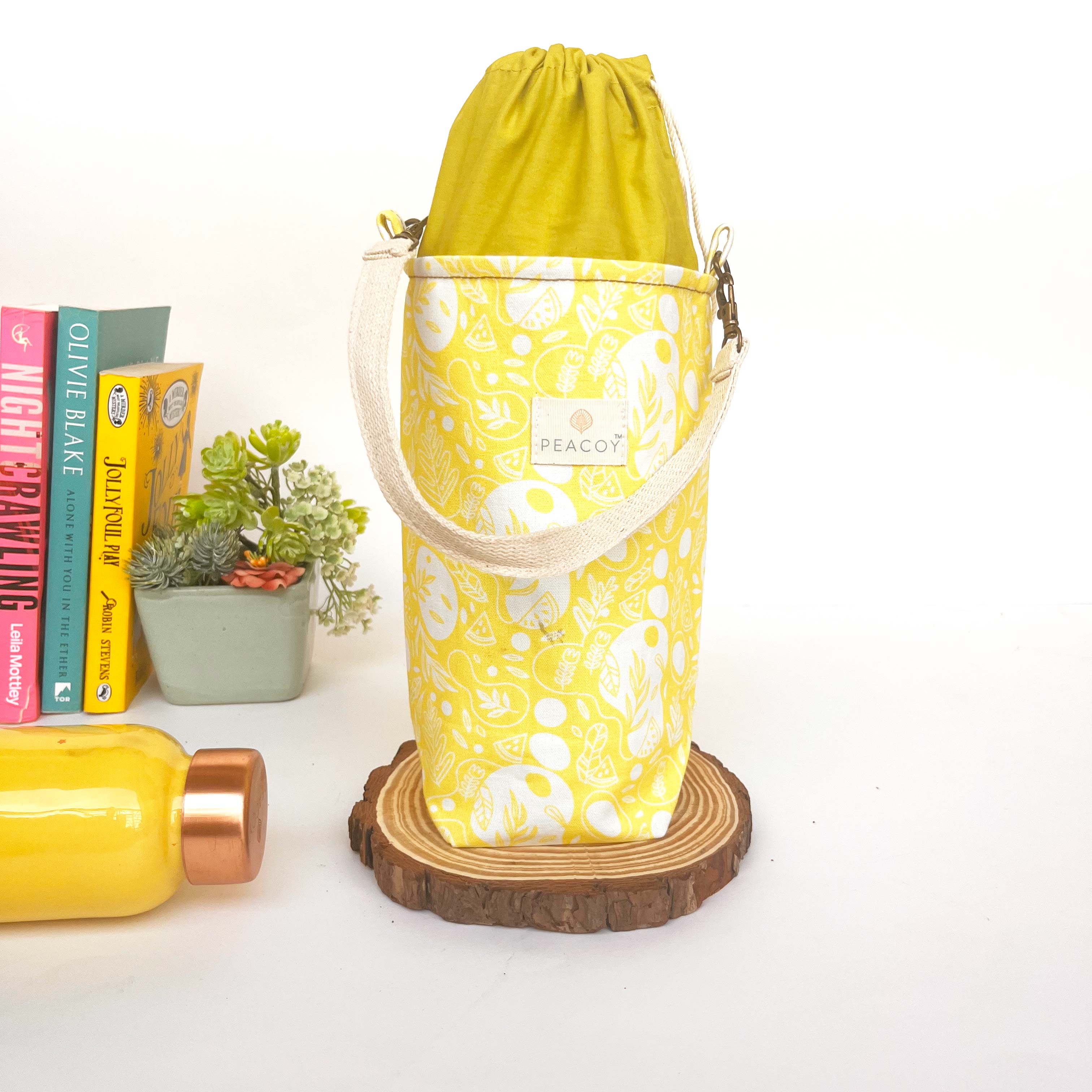 Neon Green Abstract Printed | Bottle Cover Cotton Canvas |13 x 6 inches | Peacoy