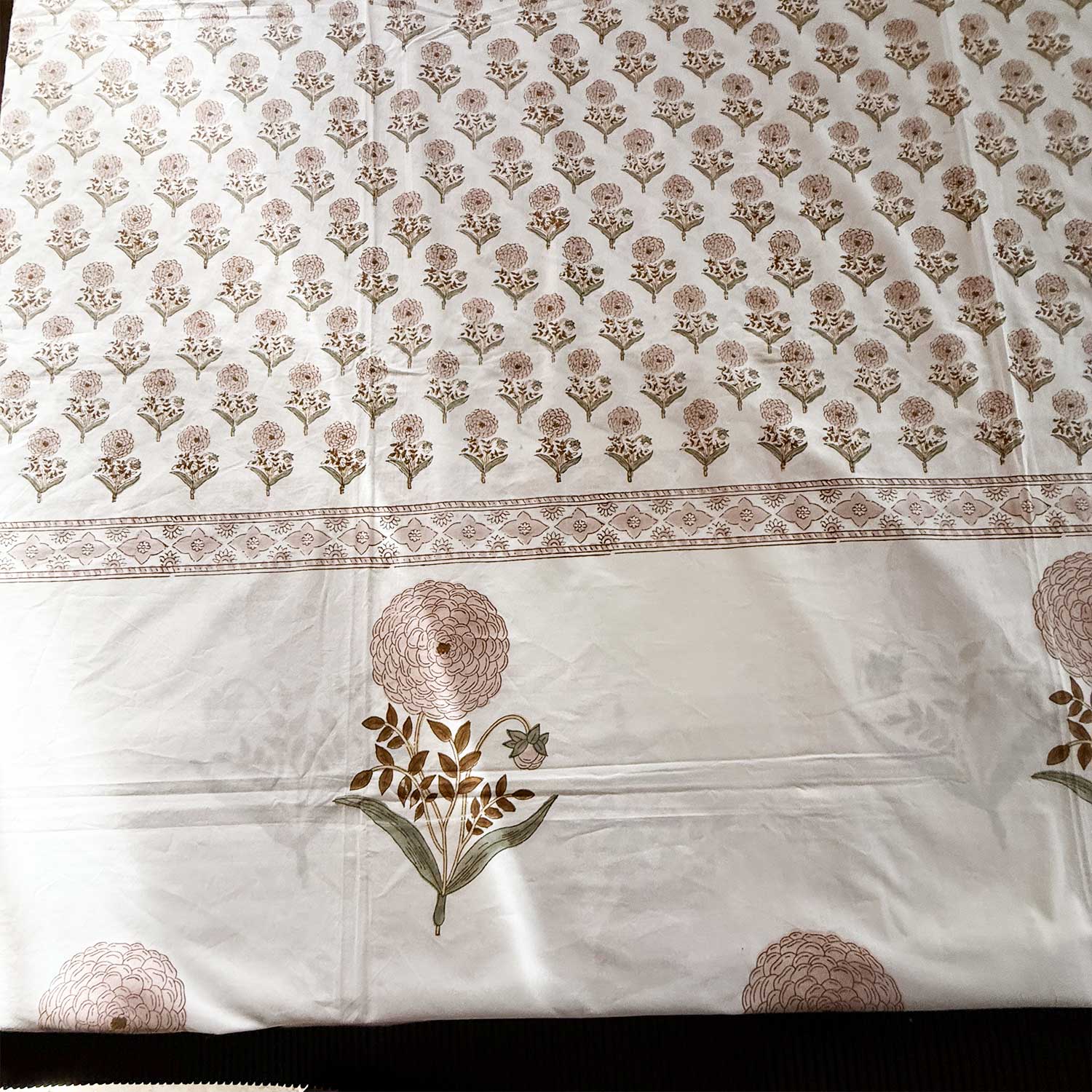 White & Peach Flower Cotton Printed Bedsheet - 100 inches x 110 inches