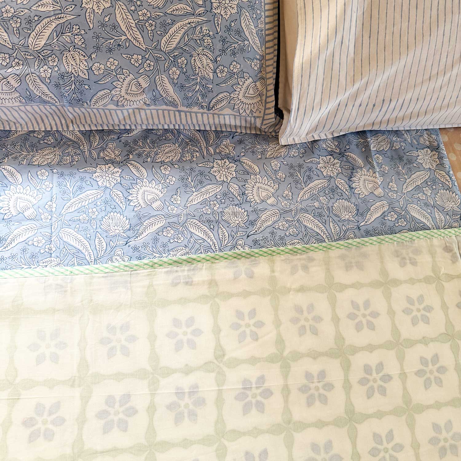 Light Green Freestyle Cotton Printed 3D Dohar - 100 inches x 110 inches