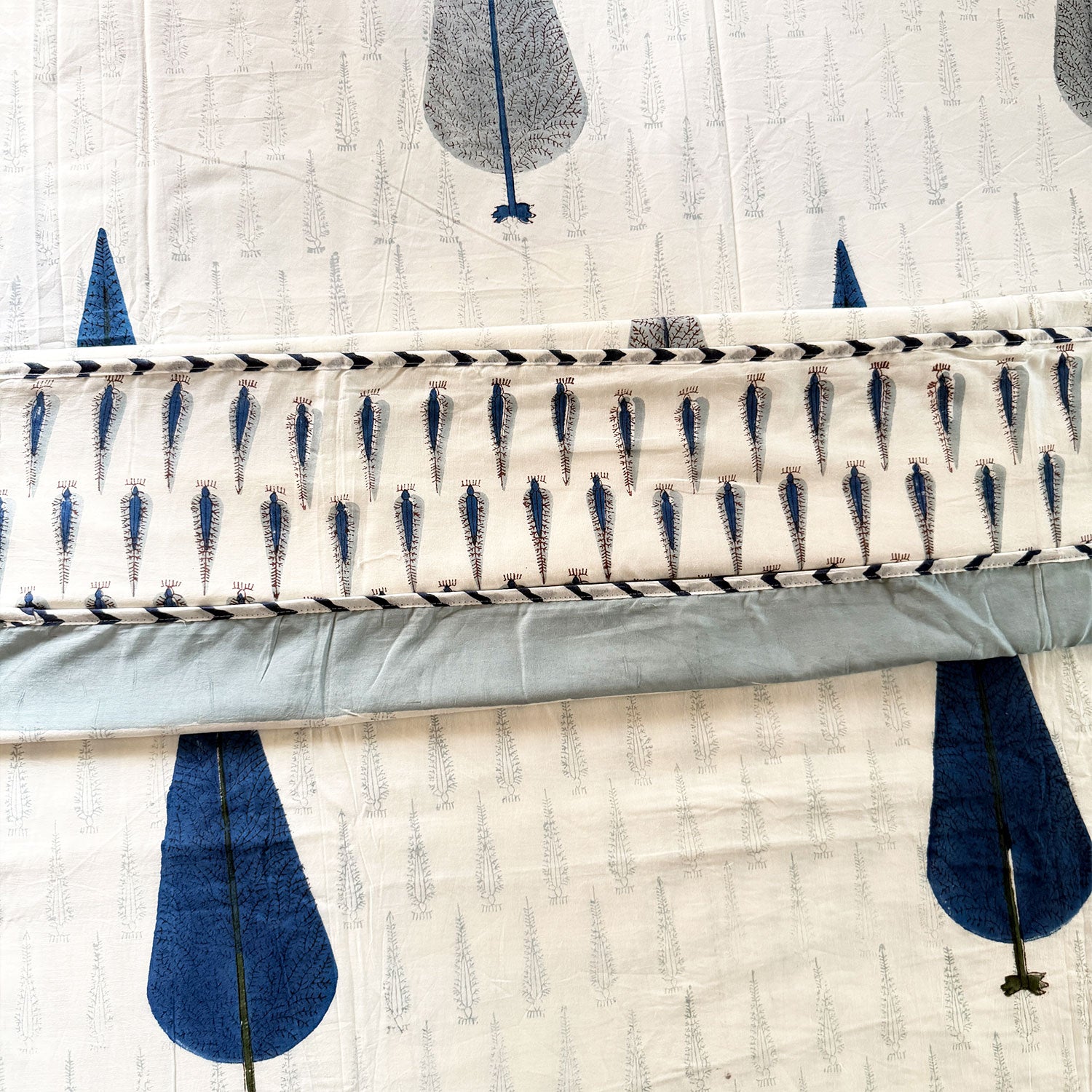 White Leaf Printed Cotton Dohar - 100 inches x 110 inches