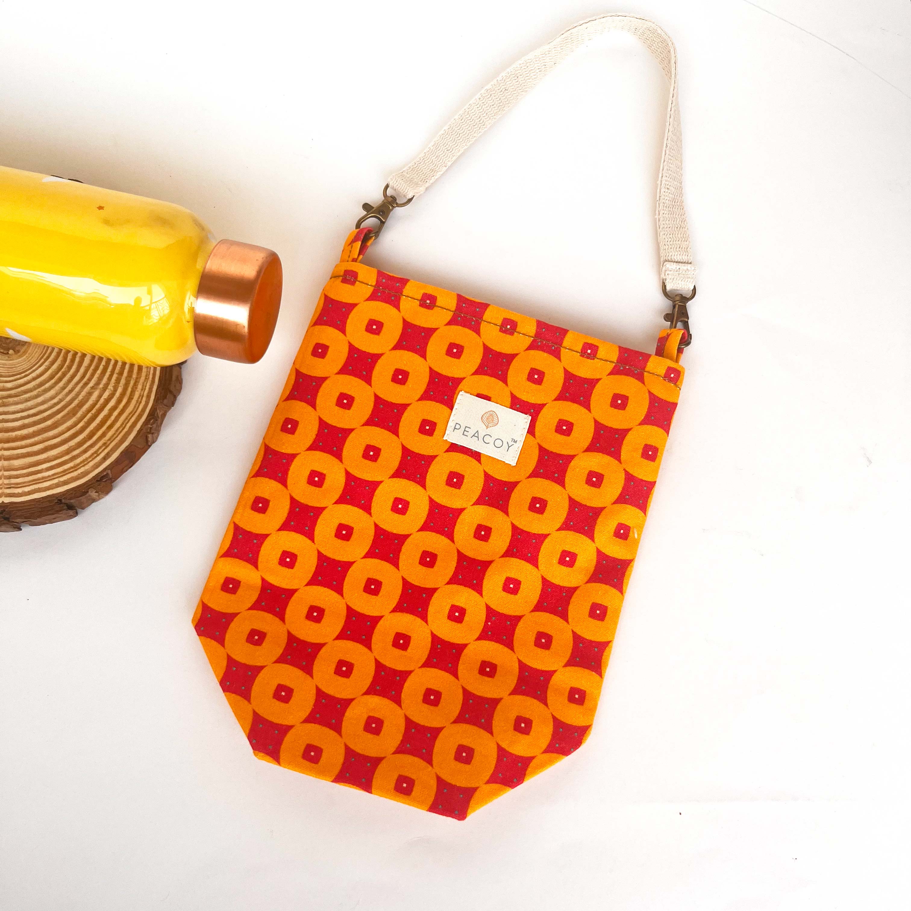 Shocking Pink Chequer | Bottle Cover Cotton Canvas |13 x 6 inches | Peacoy