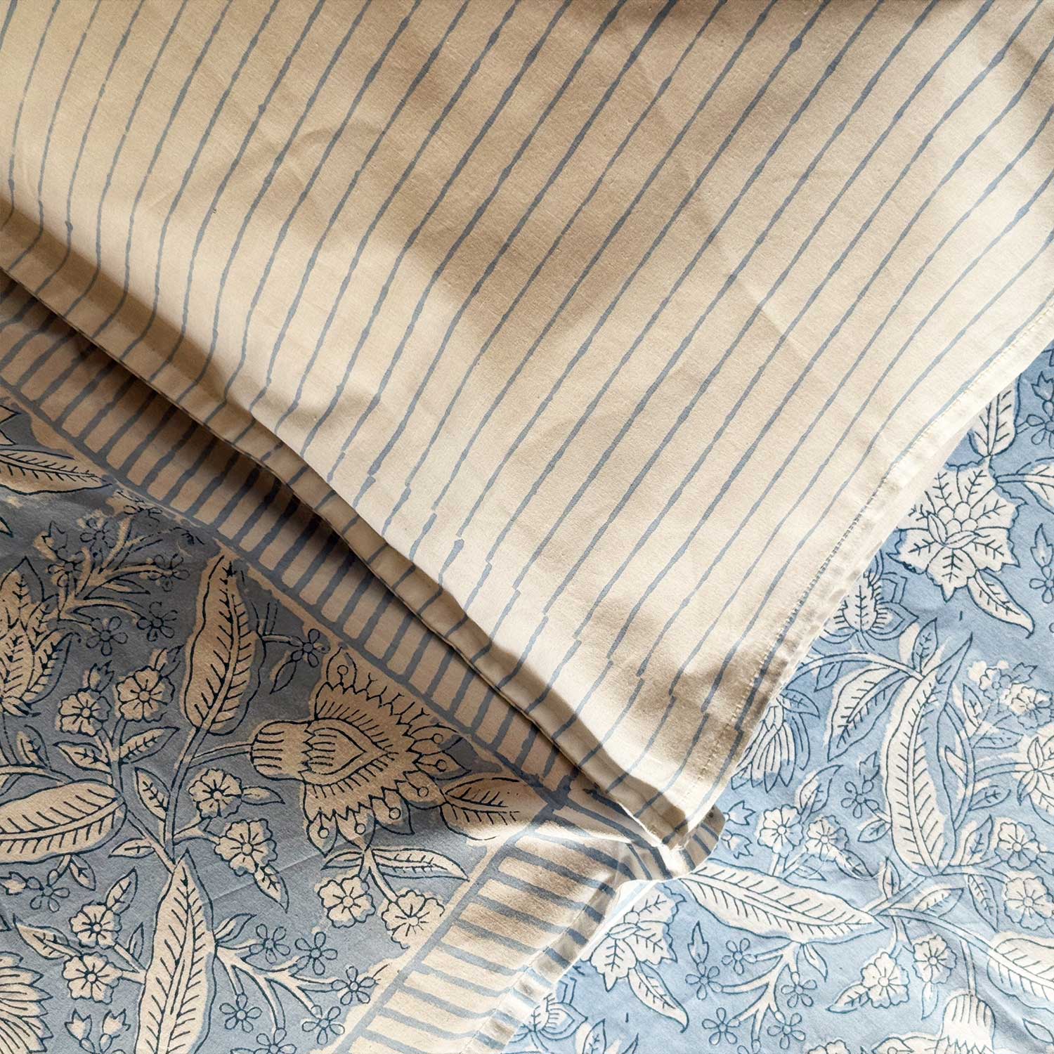 Blue Floral Freestyle Cotton Printed Bedsheet - 100 inches x 110 inches