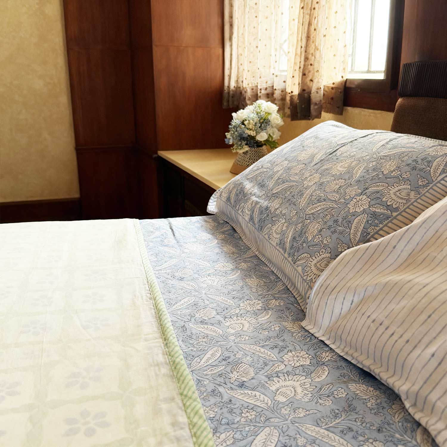 Light Green Freestyle Cotton Printed 3D Dohar - 100 inches x 110 inches