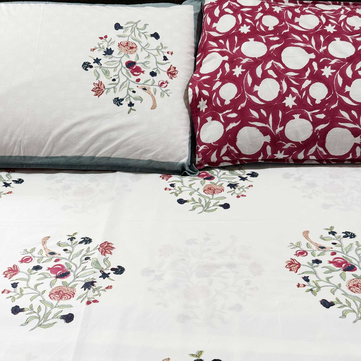 White & Dark Pink Floral Cotton Printed Bedsheet - 100 inches x 110 inches